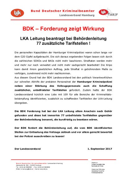 BDK – Forderung zeigt Wirkung BDK – Forderung zeigt Wirkung