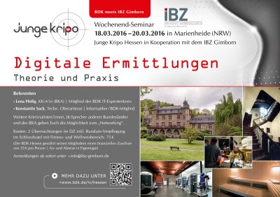 Seminar „Digitale Ermittlungen - Theorie und Praxis" der Jungen Kripo Hessen im IBZ Gimborn Seminar „Digitale Ermittlungen - Theorie und Praxis" der Jungen Kripo Hessen im IBZ Gimborn