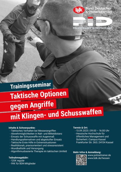 TRAININGSSEMINAR “Taktische Optionen gegen Angriffe mit Klingen- und Schusswaffen“ TRAININGSSEMINAR “Taktische Optionen gegen Angriffe mit Klingen- und Schusswaffen“