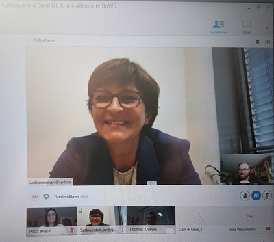 Videoschaltkonferenz mit MdB Saskia Esken (SPD) Videoschaltkonferenz mit MdB Saskia Esken (SPD)